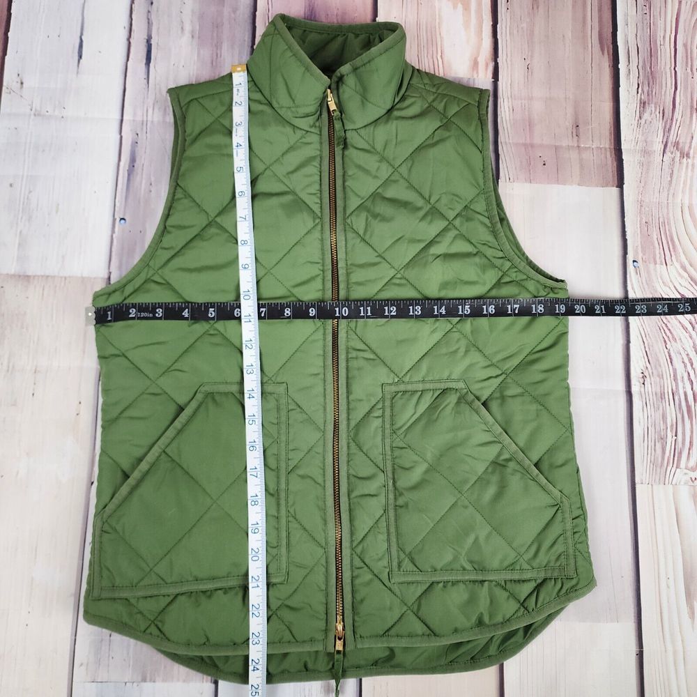 J Crew Size Small Factory Quilted Puffer Vest Green Full Zip G7520 Snap Pockets - Picture 9 of 9